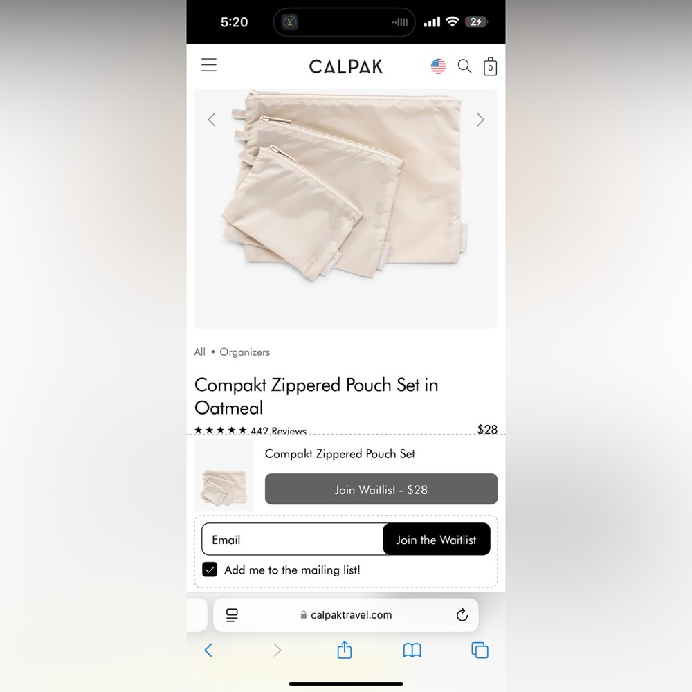 calpak compakt zippered pouches set of 3 oatmeal